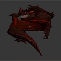3D Mythical Creature Character Featuring Spiked Body Red Black Scales Sharp Teeth And Menacing Stance