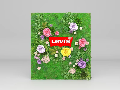 Vibrant Living Plant Wall Decorated With Colorful Flowers And Levi's Logo 3d model