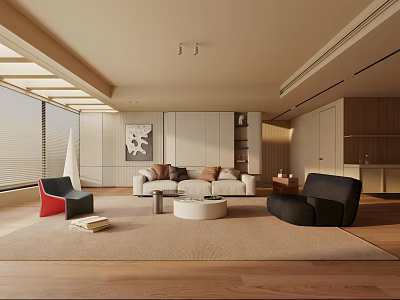 Modern Living Room Interior With Comfortable Sofa Accent Chairs And Area Rug 3d model