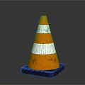Safety Orange White Striped Traffic Cone With Black Base On Gray Background