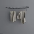 Two Light Colored Towels Hanging on Metal Rack Against Gray Wall 3d model