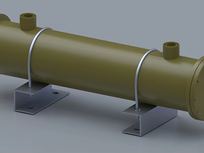 Green Cylindrical Industrial Equipment With Metal Mounting Brackets And Top Ports 3d model