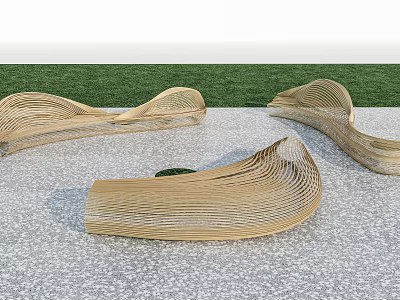 Outdoor Chairs with Woven Curved Design Placed on Grass and Stone Ground 3d model