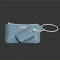 Blue Quilted Fabric Pouch With Zipper Closure Paperclip Accent Key Ring And Small Additional Wallet