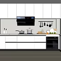 Modern Open Concept Kitchen Interior With White Cabinets Tile Backsplash And Appliances 3d model