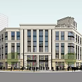 Urban Commercial Street With Modern Multi Story Buildings Glass Windows And Storefronts