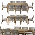 Modern Wooden Dining Table Set With Rattan Chairs And Rectangular Tabletop Design 3d model