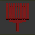 Red Slatted Outdoor Chair With Modern Metal Seat And Backrest Design
