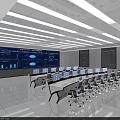 Modern Monitoring Room With Large Display Screens Data Visualization Charts And Ergonomic Workstations