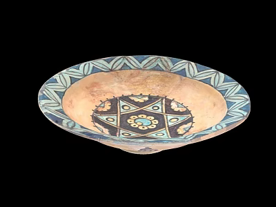 Handcrafted Ceramic Bowl With Blue White Geometric Patterns And Colorful Central Design 3d model
