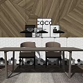 Modern Dining Table Set With Wooden Geometric Wall White Hexagon Tiles Pendant Lights And Chairs