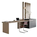 Modern Home Office Desk Setup With Laptop Chair Cabinet Decorative Plant And Pendant Lamp