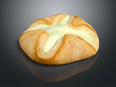 Freshly Baked Artisan Bread With Cross Shaped Creamy Topping And Golden Crust 3d model
