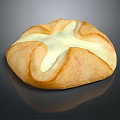Freshly Baked Artisan Bread With Cross Shaped Creamy Topping And Golden Crust