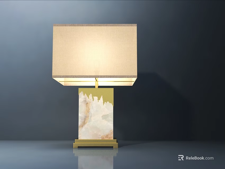 Modern Elegant Table Lamp With Square Beige Fabric Shade And Marble Pattern Base 3d model