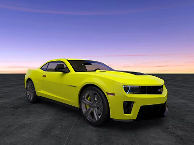 Yellow Sports Car With Sleek Design Against Sunset Sky On Open Ground 3d model