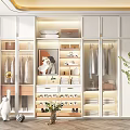 Modern Elegant White Wardrobe With Glass Doors Internal Storage Hanging Space Drawers And Decorative Plants