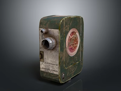 Vintage Electronic Projector with Green Worn Exterior Knobs Lens and Circular Label 3d model