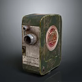Vintage Electronic Projector with Green Worn Exterior Knobs Lens and Circular Label