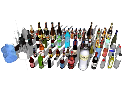 Vibrant Collection of Wine Bottles and Glasses with Various Colors and Designs 3d model