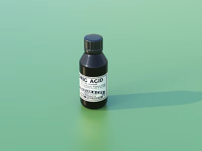 Elegant Decorative Ornament Set With Black Acid Labeled Bottle On Green Background 3d model