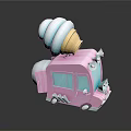 Cute Pink Commercial Ice Cream Truck With Blue White Cone And Cat Decorations