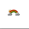 Vibrant Colorful Rainbow Art With Bright Yellow Sun And Fluffy White Clouds