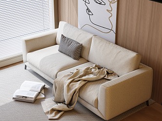 Modern Double Sofa Blanket Book Carpet 3d model