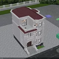 European Style Detached Villa With White Exterior Red Roof And Front Steps Surrounding Green Trees