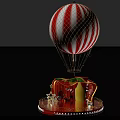 Red Decorative Stage with Red and White Striped Hot Air Balloon Golden Railings Star Decorations