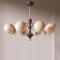 Elegant Modern Chandelier With Beige Striped Globe Lampshades And Wooden Frame