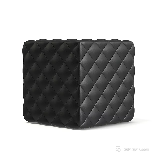 Black Leather Ottoman With Square Shape And Diamond Quilted Stitching Design 3d model