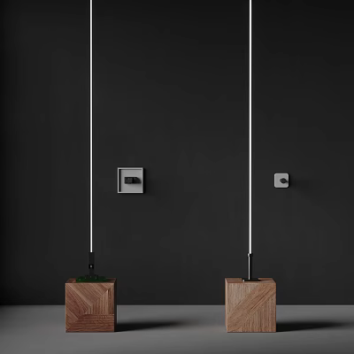 Modern Indoor Lighting Combination with Slim Lamps Wooden Base and Black Wall Fixtures 3d model