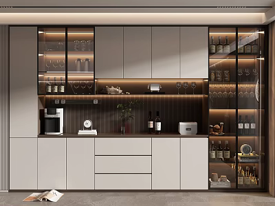 Modern Wine Cabinet Interior With Glass Doors LED Lighting And Wine Storage 3d model