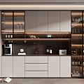 Modern Wine Cabinet Interior With Glass Doors LED Lighting And Wine Storage