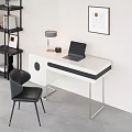 Modern White Office Desk With Black Accent Laptop Table Lamp And Black Chair