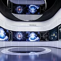 Futuristic Exhibition Hall With Large Screens Data Visualization World Map And Circular Design 3d model