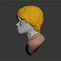 Man 3D Model with Yellow Hair and Pink Neck on Gray Background