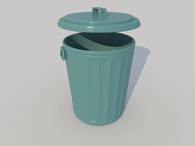 Teal Plastic Trash Can With Lid Ribbed Design And Side Handle 3d model