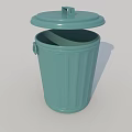 Teal Plastic Trash Can With Lid Ribbed Design And Side Handle