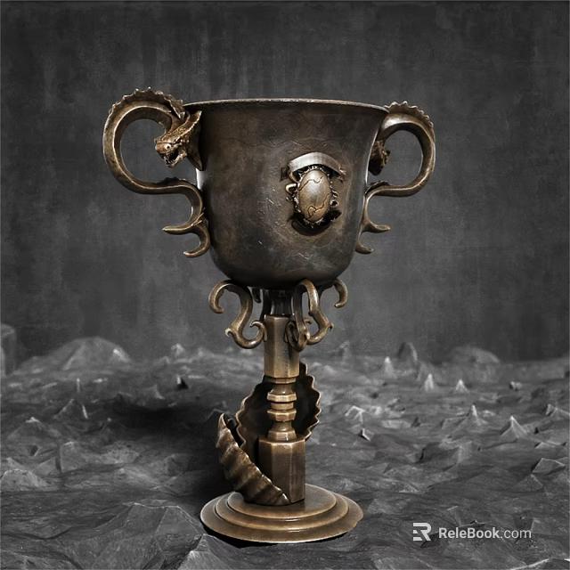 Vintage Metallic Decorative Ornament Set With Dragon Shaped Handles And Carved Base Design 3d model 