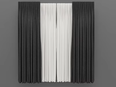 Black And White Window Curtains With Elegant Drapes Design For Home Decor 3d model