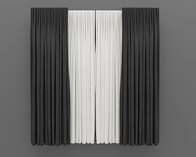 Black And White Window Curtains With Elegant Drapes Design For Home Decor 3d model