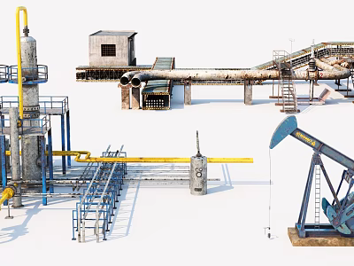 Industrial Equipment Featuring Oil Pump Pipeline Towers Conveyor Belts And Storage Tanks 3d model