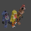 Animatronic Game Characters Including Blue Rabbit Yellow Chicken Brown Bear And Red Fox