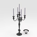 Black Metal Candelabra With Five Purple Candles And Decorative Base