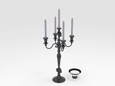 Black Metal Candelabra With Five Purple Candles And Decorative Base 3d model