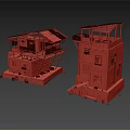 Shabby Dilapidated Building Models With Broken Roofs And Exposed Brick Walls