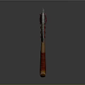 Decorative Axe With Intricate Carved Blade And Orange Wooden Handle Red Wrapped