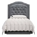 Single Bed with Gray Tufted Upholstered Headboard White Mattress and Comforter 3d model